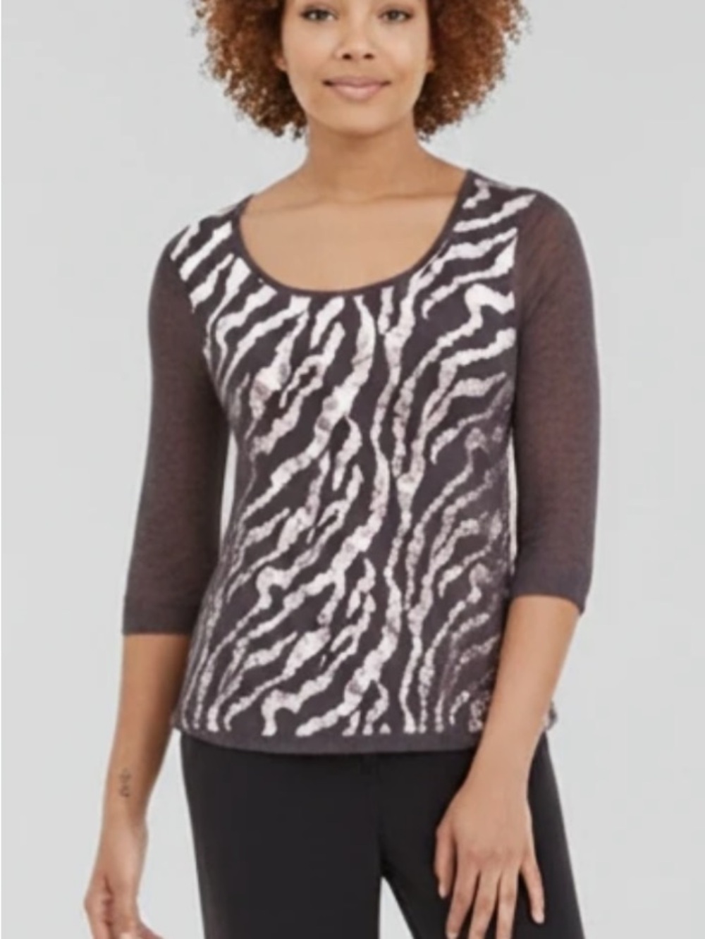 Jaclyn Smith Black and White Zebra-Print Scoop Neck Top